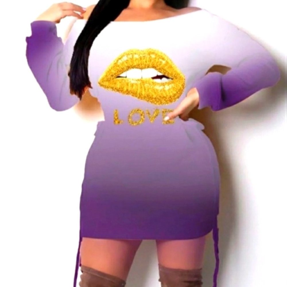 Brand New Lip Print Gradient Shirt Dress